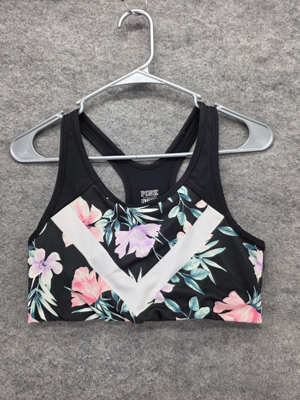 PINK Victoria Secret Sports Bra Womens Medium Ultimate Unlined Black Floral